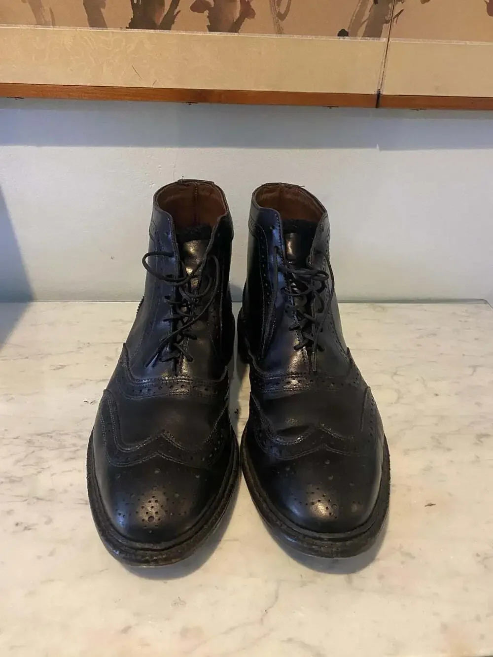 Allen Edmonds McAdam Boots Mens Size 9 D Black Leather Wingtip Brogue Ankle